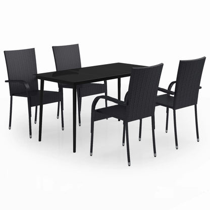 Garden Dining Set Black PE rattan, powder-coated steel, glass