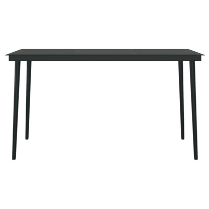 Garden Dining Set Black PE rattan, powder-coated steel, glass