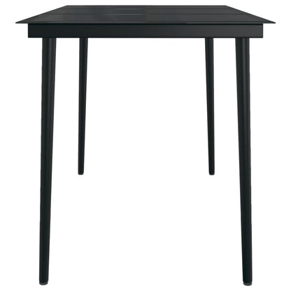 Garden Dining Set Black PE rattan, powder-coated steel, glass