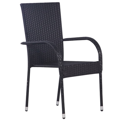 Garden Dining Set Black PE rattan, powder-coated steel, glass