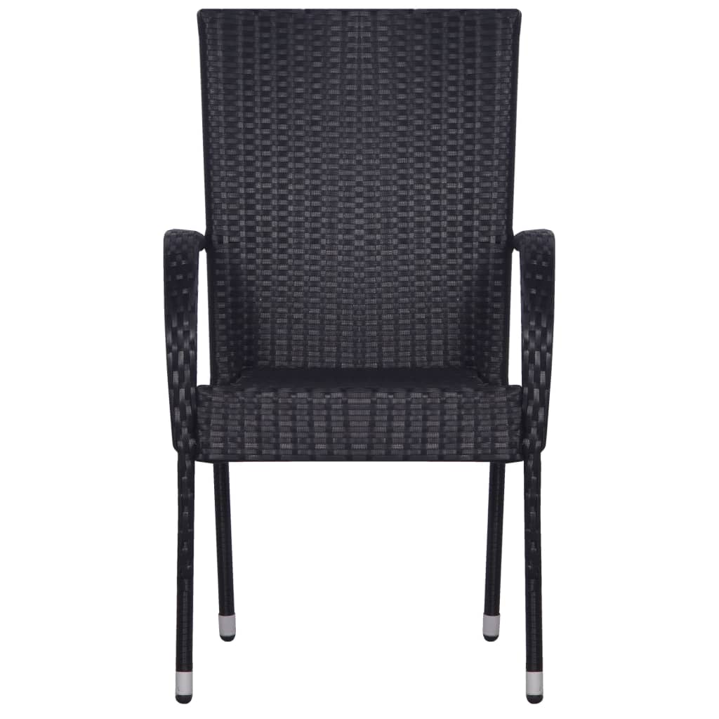 Garden Dining Set Black PE rattan, powder-coated steel, glass