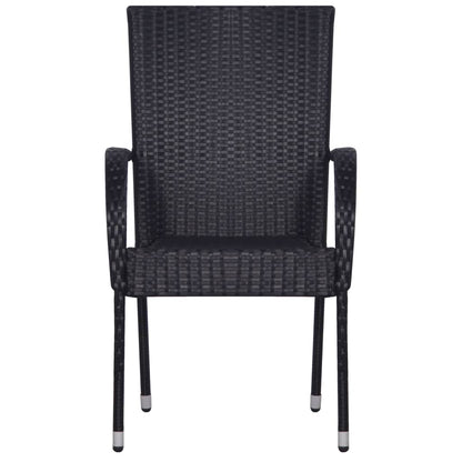 Garden Dining Set Black PE rattan, powder-coated steel, glass