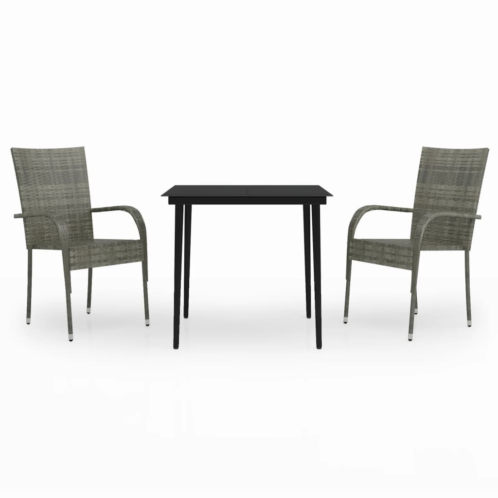 Garden Dining Set Gray and Black PE rattan Medium Durable