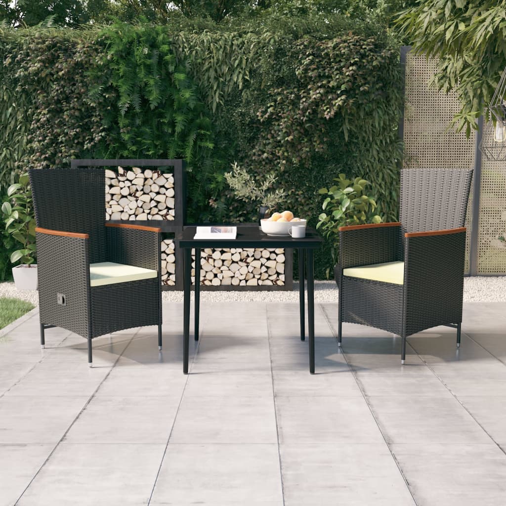 Garden Dining Set Black and Cream White