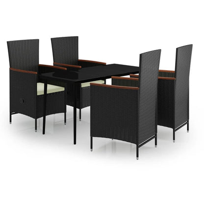 Garden Dining Set Black Table Powder-Coated Steel Medium
