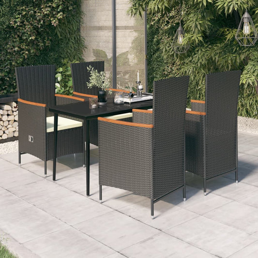 Garden Dining Set Black Table Powder-Coated Steel Medium