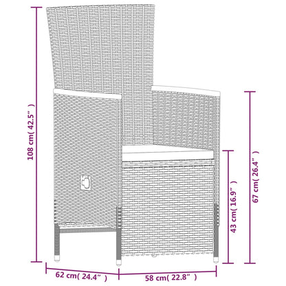 Garden Dining Set Black PE rattan Large Adjustable Armrests
