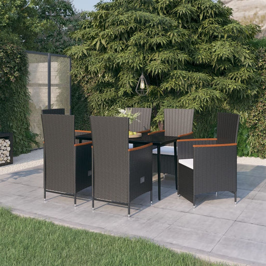 Garden Dining Set Black and Cream White