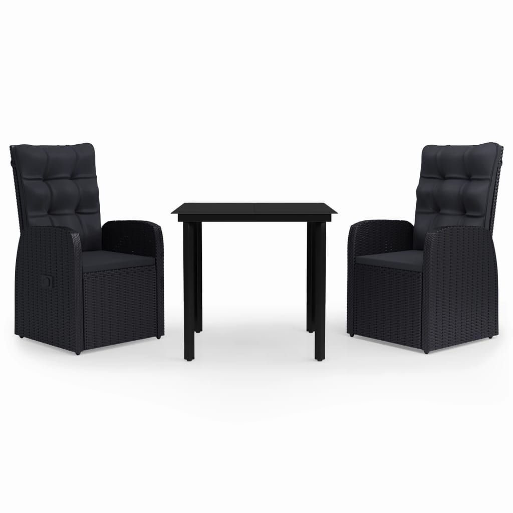 Garden Dining Set Black PE rattan, powder-coated steel, glass