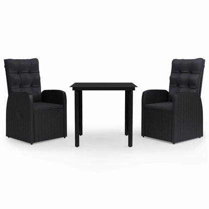 Garden Dining Set Black PE rattan, powder-coated steel, glass