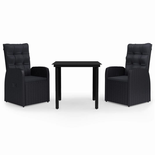 Garden Dining Set Black PE rattan, powder-coated steel, glass