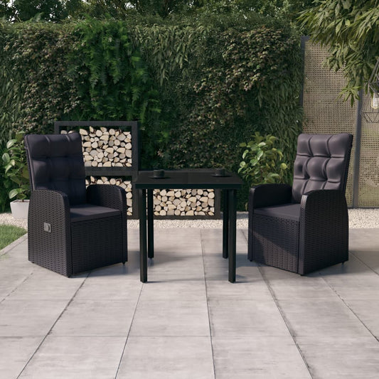 Garden Dining Set Black PE rattan, powder-coated steel, glass