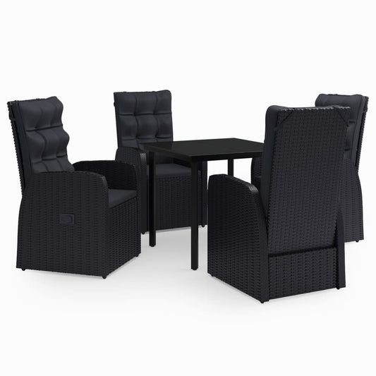 Garden Dining Set Black PE Rattan, Powder-Coated Steel, Glass