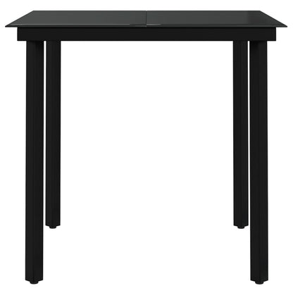 Garden Dining Set Black PE Rattan, Powder-Coated Steel, Glass