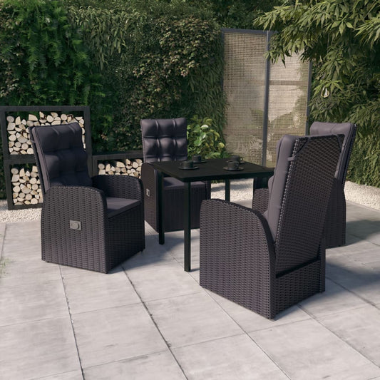 Garden Dining Set Black PE Rattan, Powder-Coated Steel, Glass