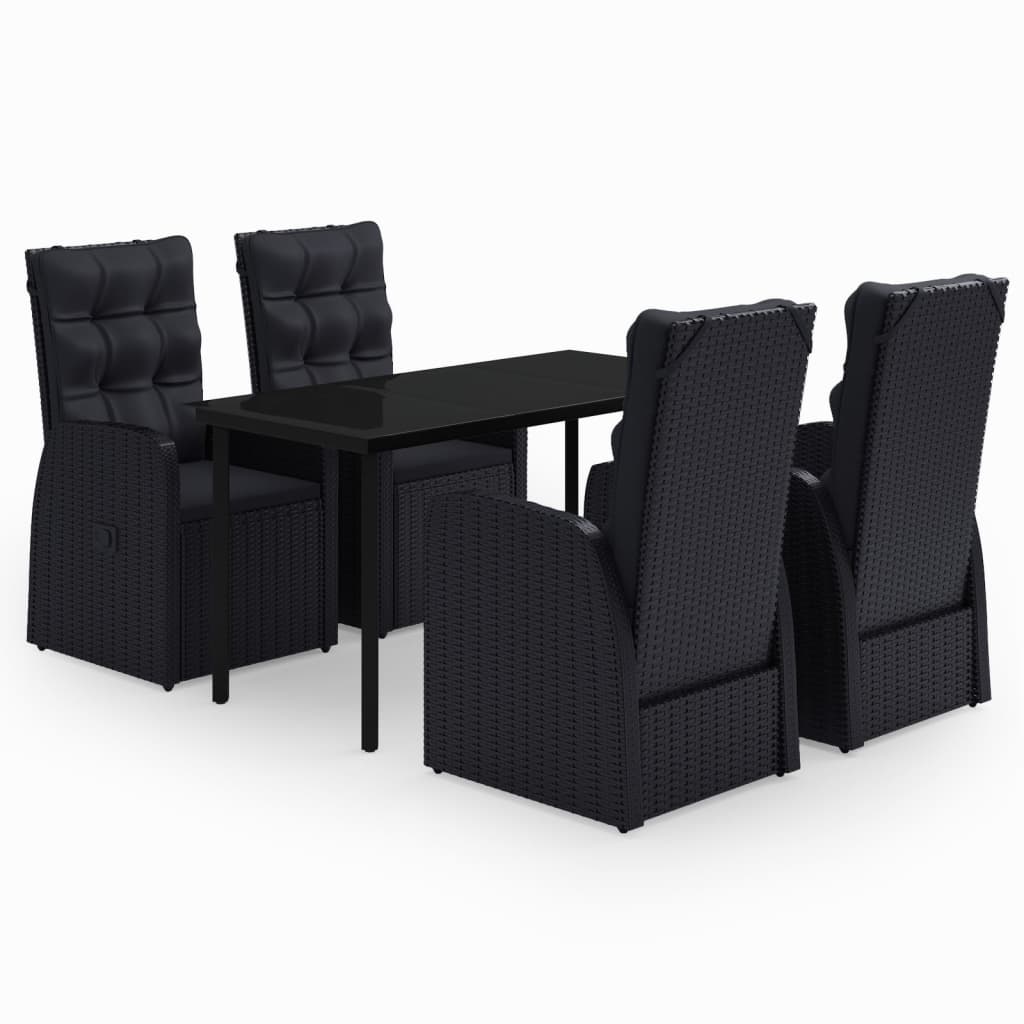 Garden Dining Set Black PE rattan, powder-coated steel, glass Large