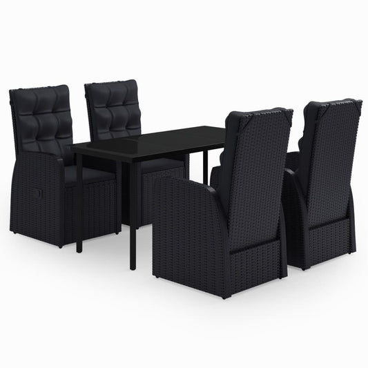 Garden Dining Set Black PE rattan, powder-coated steel, glass Large