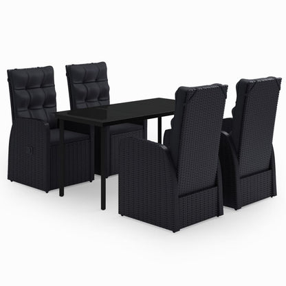 Garden Dining Set Black PE rattan, powder-coated steel, glass Large