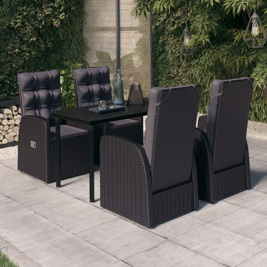 Garden Dining Set Black PE rattan, powder-coated steel, glass Large