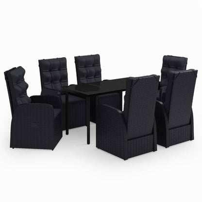 Garden Dining Set Black PE rattan, powder-coated steel, glass