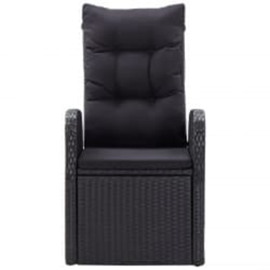 Garden Dining Set Black PE rattan, powder-coated steel, glass