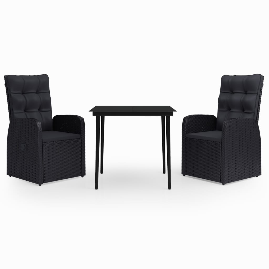Garden Dining Set Black with Black Cushions