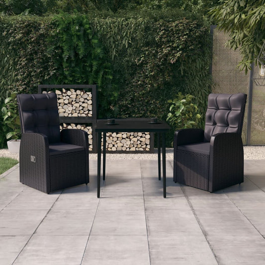 Garden Dining Set Black with Black Cushions