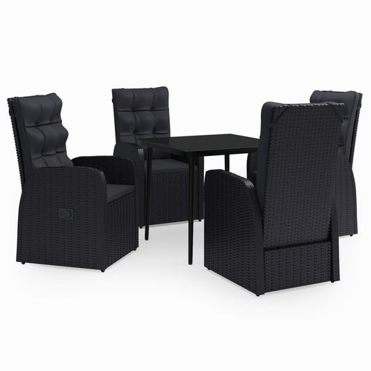 Garden Dining Set Black PE rattan, powder-coated steel, glass