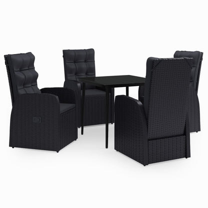 Garden Dining Set Black PE rattan, powder-coated steel, glass