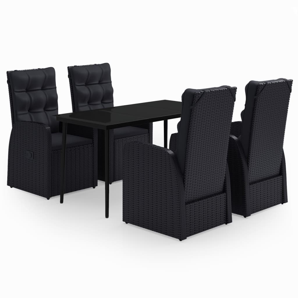 Garden Dining Set Black PE rattan, powder-coated steel, glass
