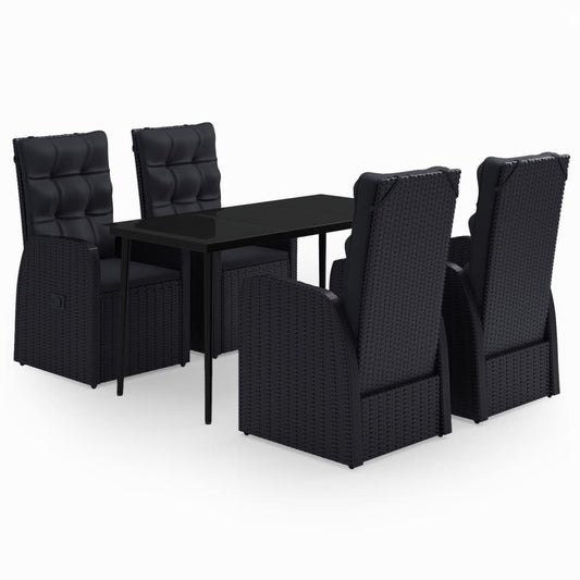 Garden Dining Set Black PE rattan, powder-coated steel, glass