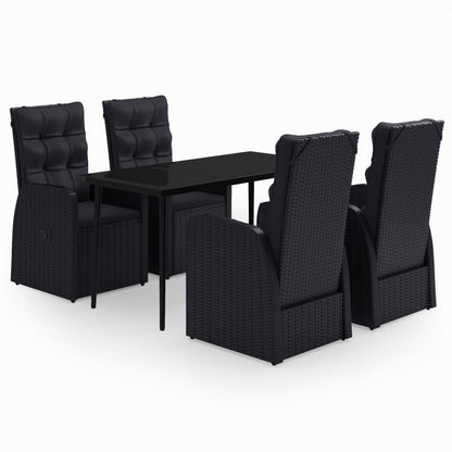 Garden Dining Set Black PE rattan, powder-coated steel, glass