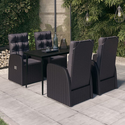 Garden Dining Set Black PE rattan, powder-coated steel, glass