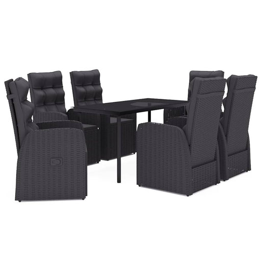 Garden Dining Set Black PE Rattan, Powder-Coated Steel, Glass