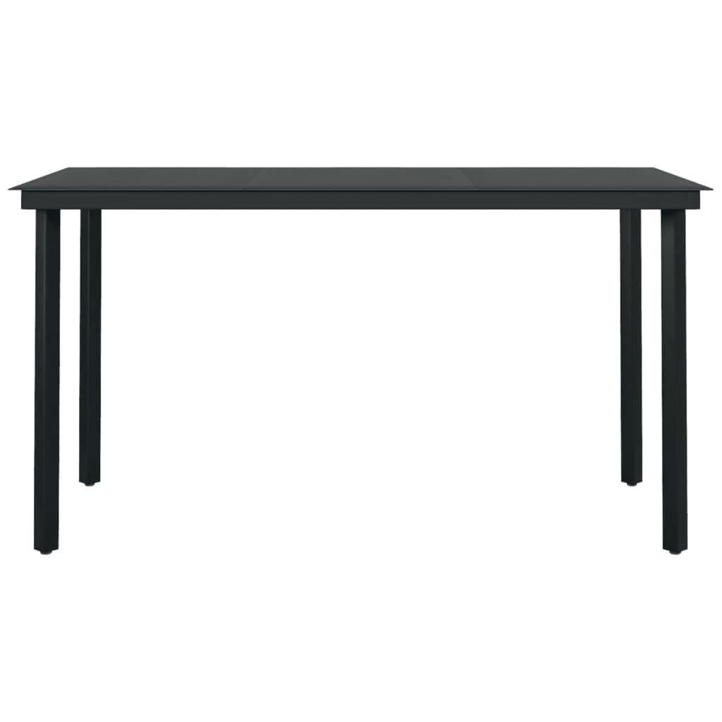 Garden Dining Set Black PE Rattan, Powder-Coated Steel, Glass