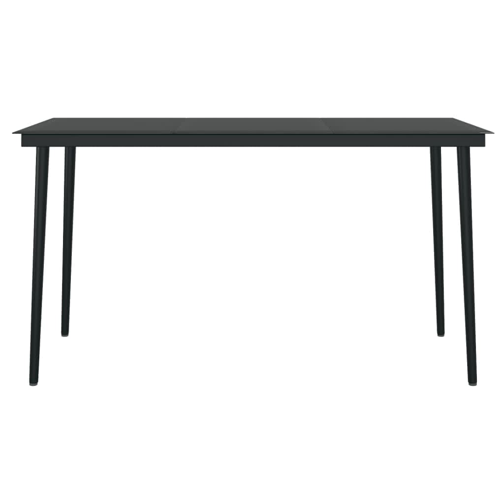 Garden Dining Set Black PE rattan, powder-coated steel, glass
