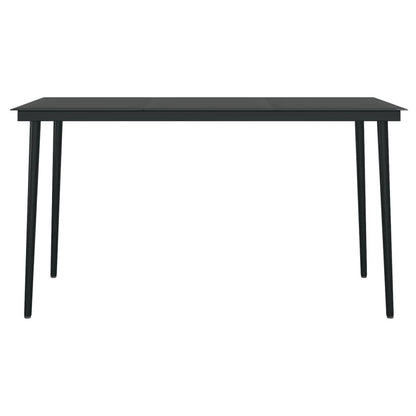 Garden Dining Set Black PE rattan, powder-coated steel, glass