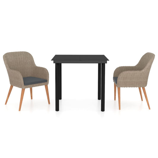 3 Piece Patio Dining Set with Cushions Brown