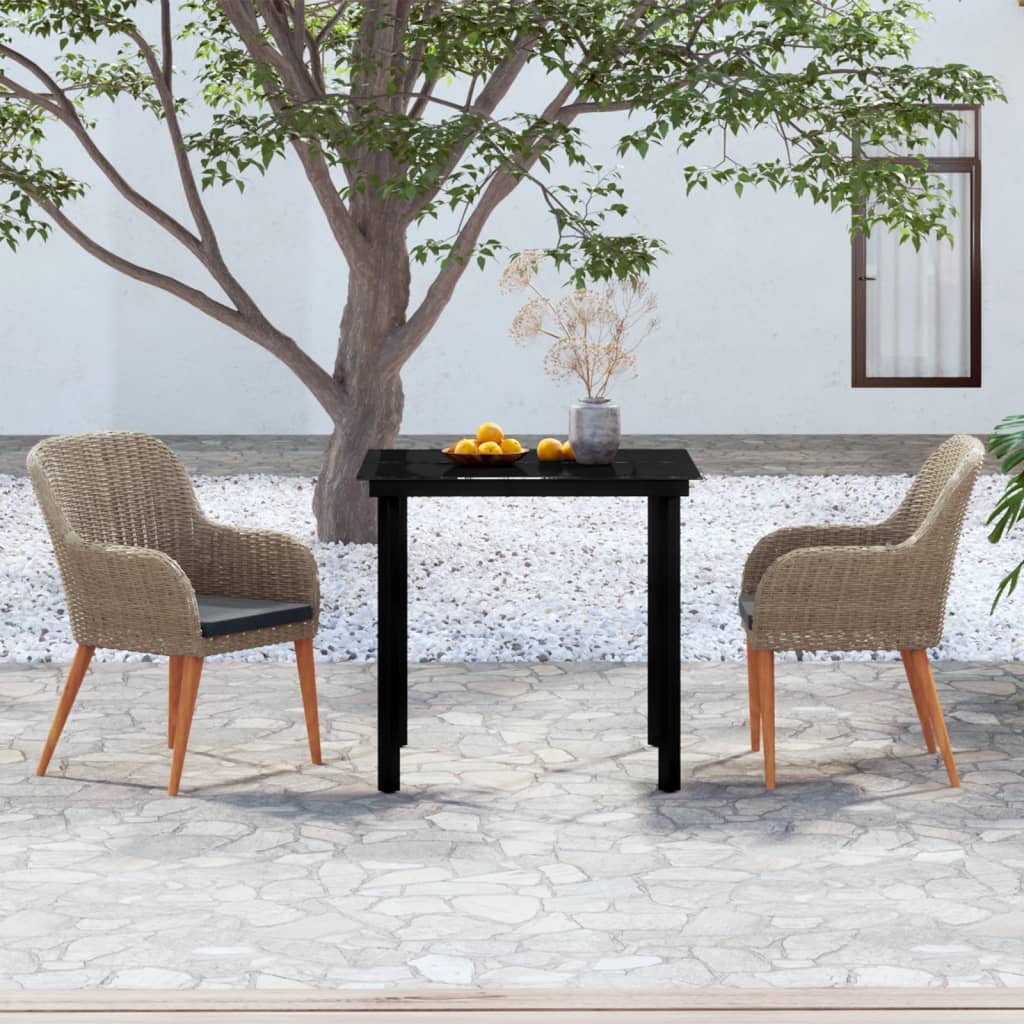 3 Piece Patio Dining Set with Cushions Brown