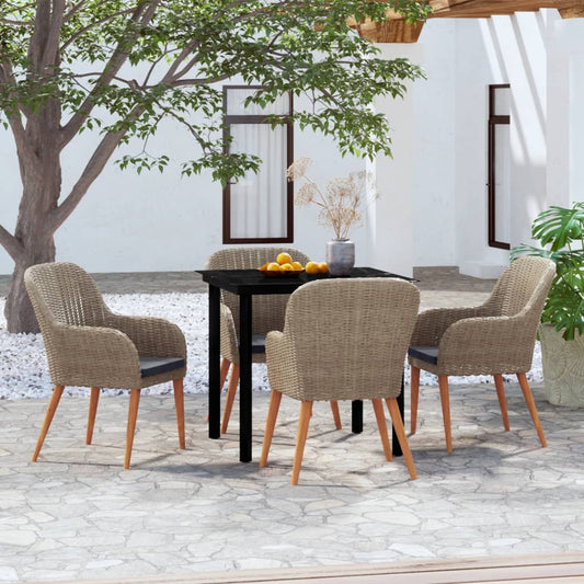 5 Piece Patio Dining Set with Cushions Brown