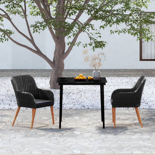 3 Piece Patio Dining Set with Cushions Black
