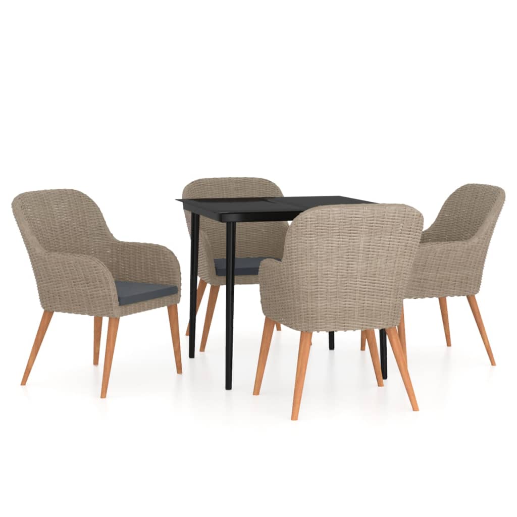 5 Piece Patio Dining Set with Cushions Brown