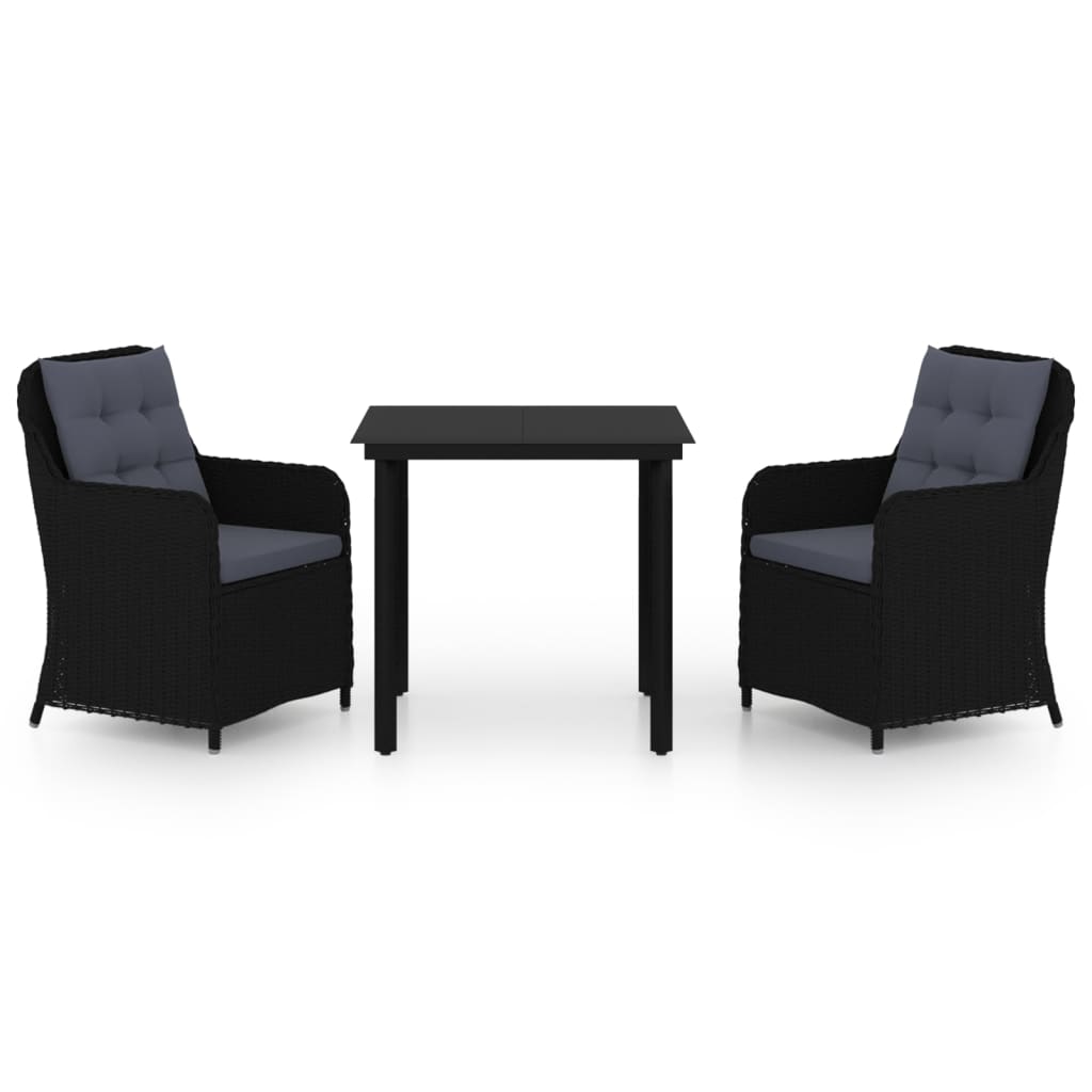 Garden Dining Set Black Powder-coated steel 3 Piece Set