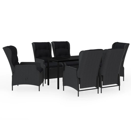 Garden Dining Set Dark grey, Black Steel frame, PE rattan, Glass top