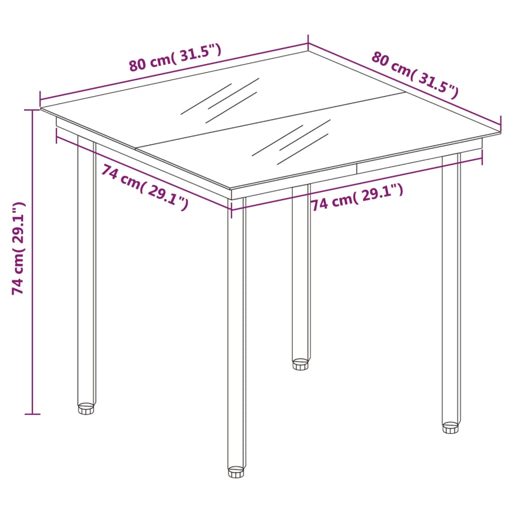 Garden Dining Set Brown Powder-coated steel 3 piece set
