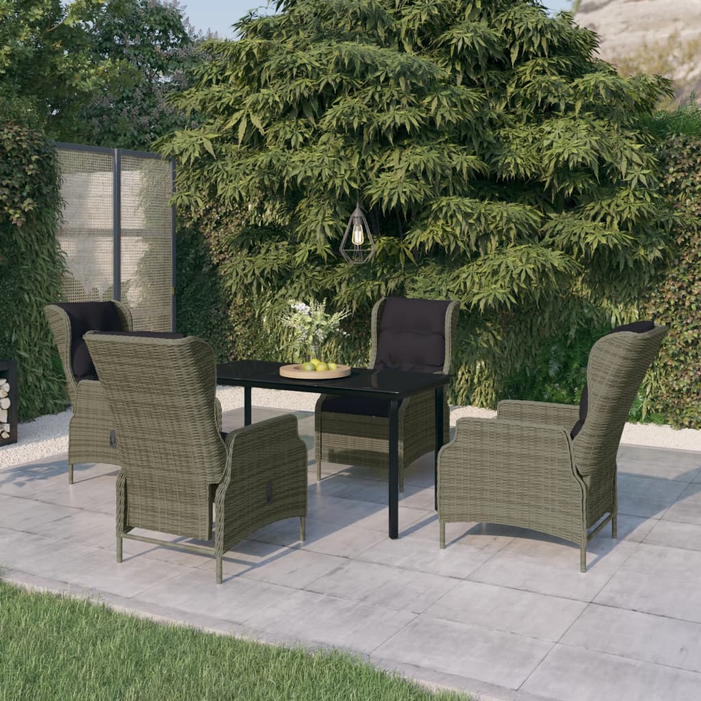 Garden Dining Set Chair: Brown, Cushions: Black, Table: Black