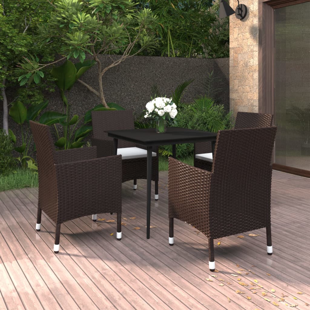 Garden Dining Set Brown PE Rattan Medium Seats Many