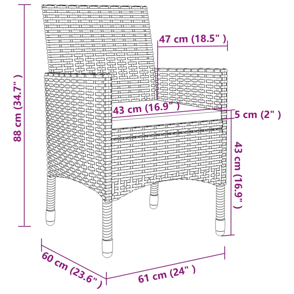Garden Dining Set Brown PE rattan 5 Piece Set