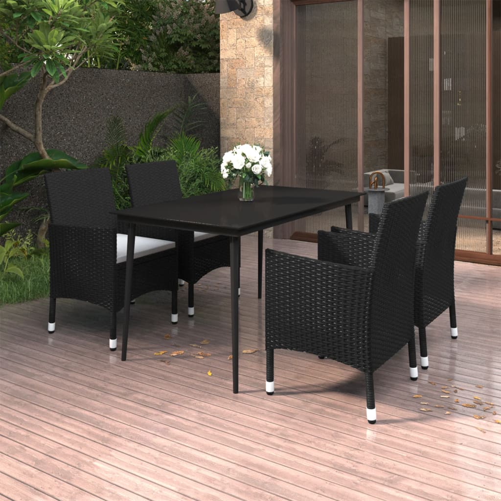 Garden Dining Set Black PE rattan Medium Tough