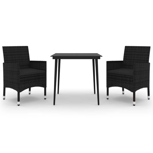 Garden Dining Set Black Poly Rattan, Steel, Glass Medium